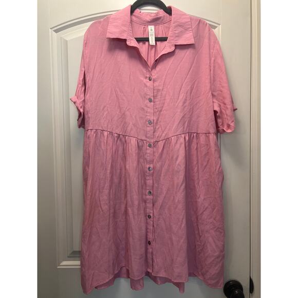 B Women’s‎ Tiered Casual Flowy Lightweight Button Down Shirt Dress Size XL Pink - Picture 1 of 3